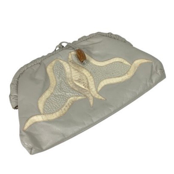 Vintage Grey Real Leather Clutch Bag Boho Eighties Hippie Sexy Party Club - Picture 3 of 5